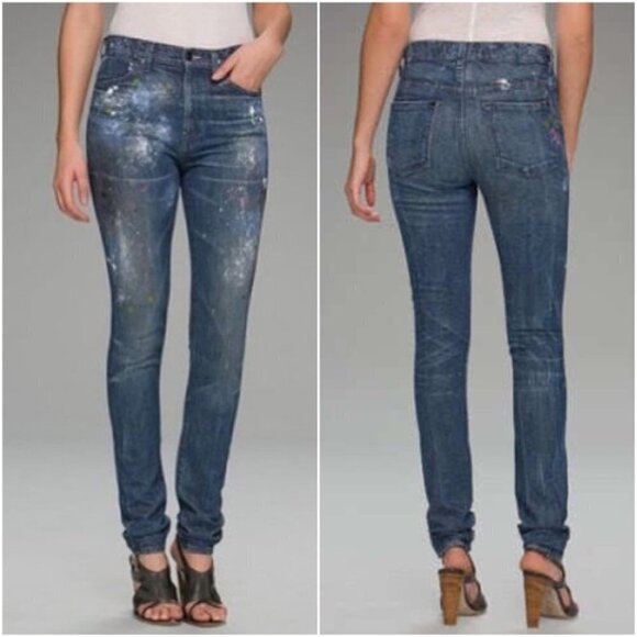 VINCE Splatter Jeans distressed Skinny 26 9” Rise - Picture 1 of 9